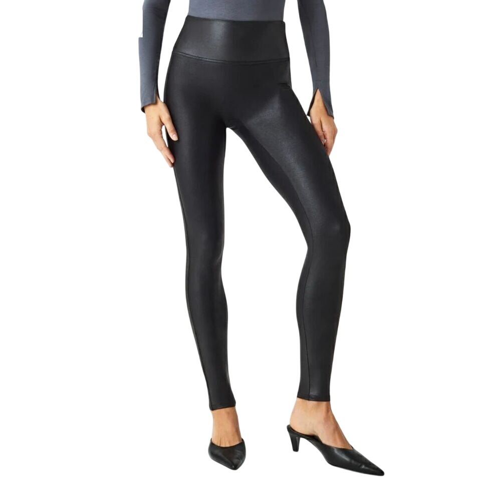 SPANX Petite Medium Faux Leather Look Leggings‎ High Waist Black